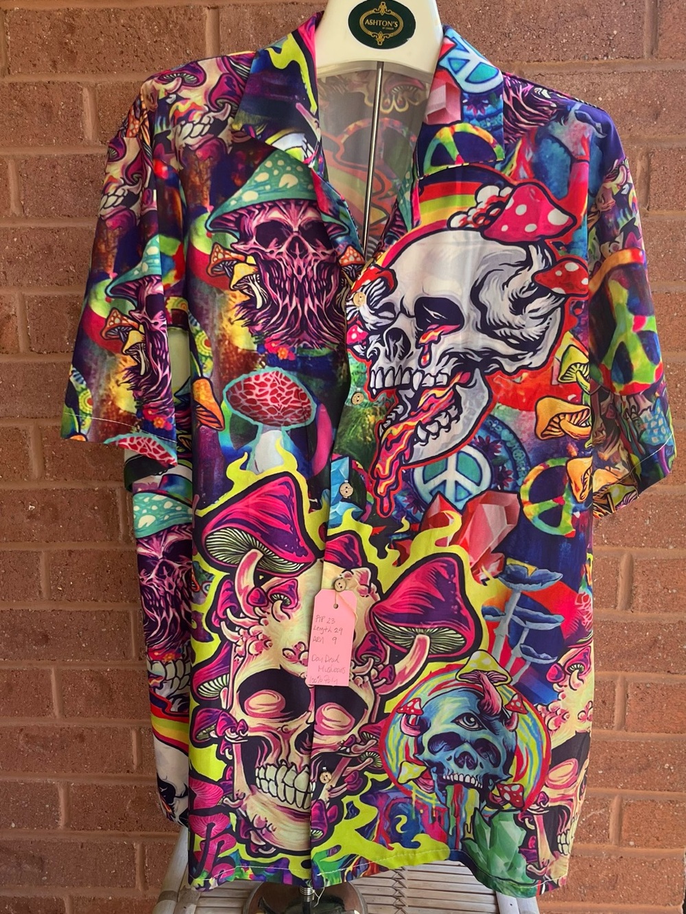 UR Psychedelic Skull & Mushroom Print Button-Up Shirt